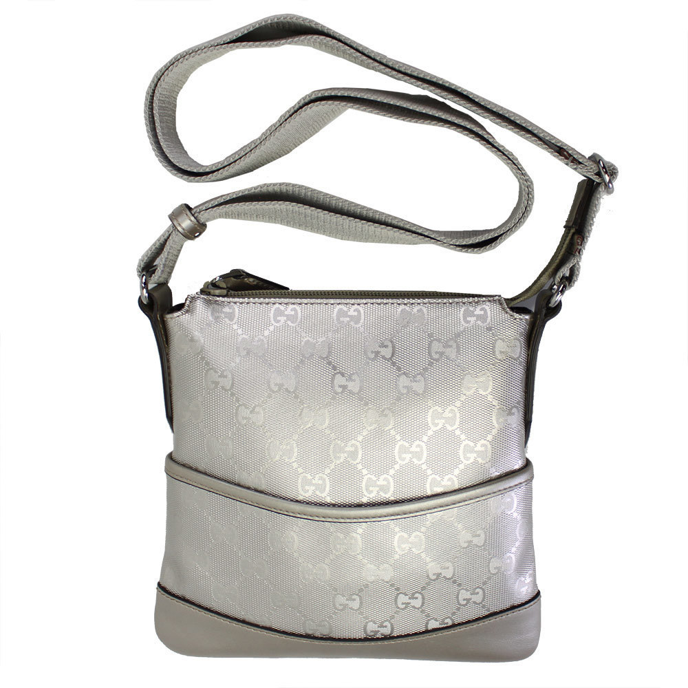 Gucci Bag Pochette GG Crossbody Pattern Nylon Shoulder Silver